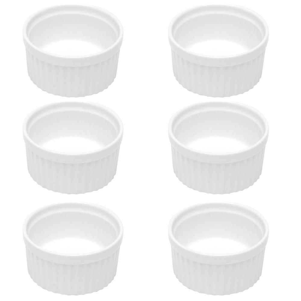 Kit 6 Ramekins Porcelana 155ml Canelados Brancos 8,4x5cm Molhos Classic Lyor