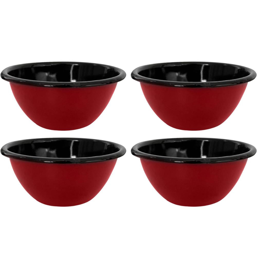 Conjunto 4 Tigelas Esmaltadas Ágata 500ml Bowls para Servir Esmaltados Silva Vermelho