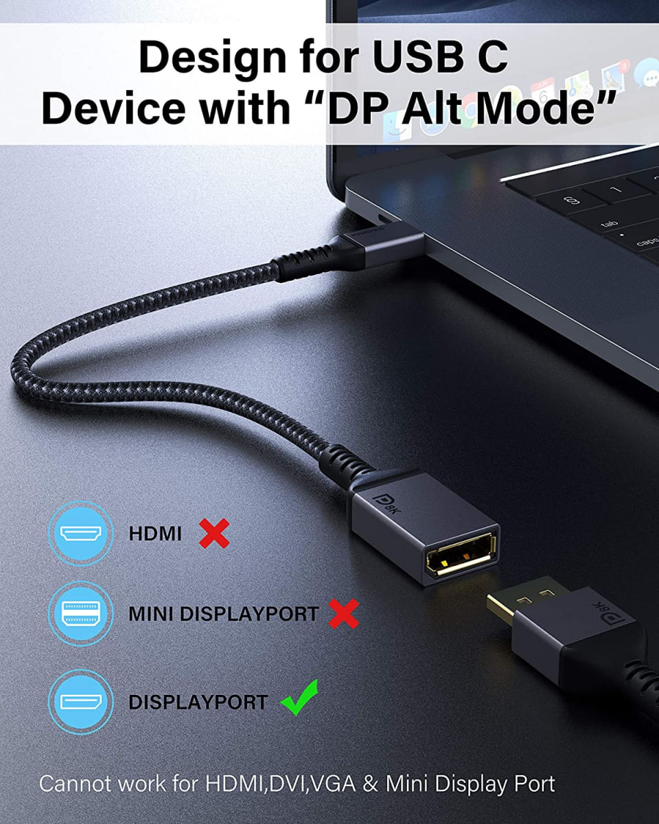 Cabo Adaptador Usb Type-C X Displayport Macho Alta Kabu