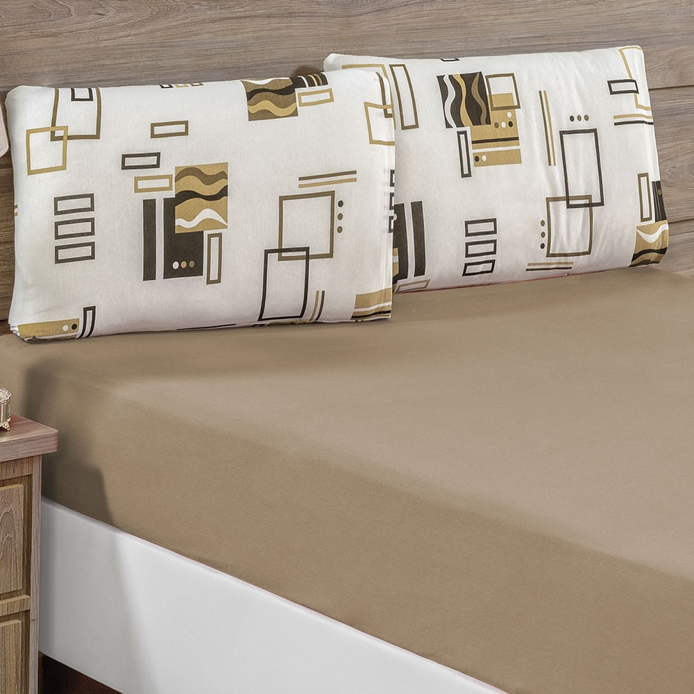 Jogo de Cama Lençol Siena Casal Malha Estampada 100% Algodão 3 Peças - Avelã