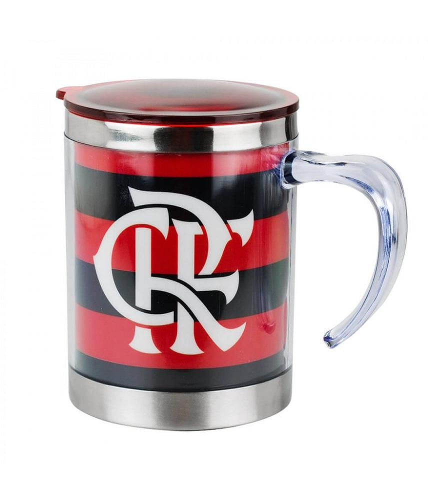 Caneca Térmica Com Tampa Vermelha Flamengo 450ml