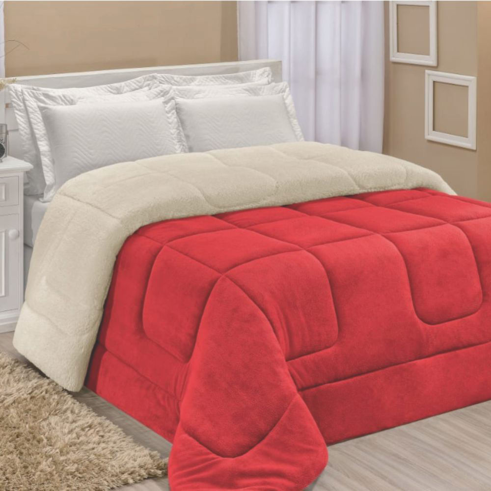 Edredom Coberdrom Fenix Queen Sherpa e manta - Vermelho