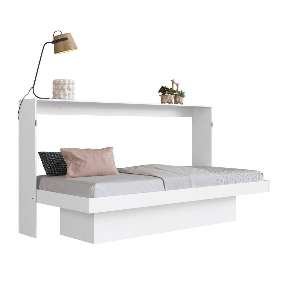Cama Articulável Horizontal Solteiro com Estação de Trabalho Branca MDP Latino Art In Móveis