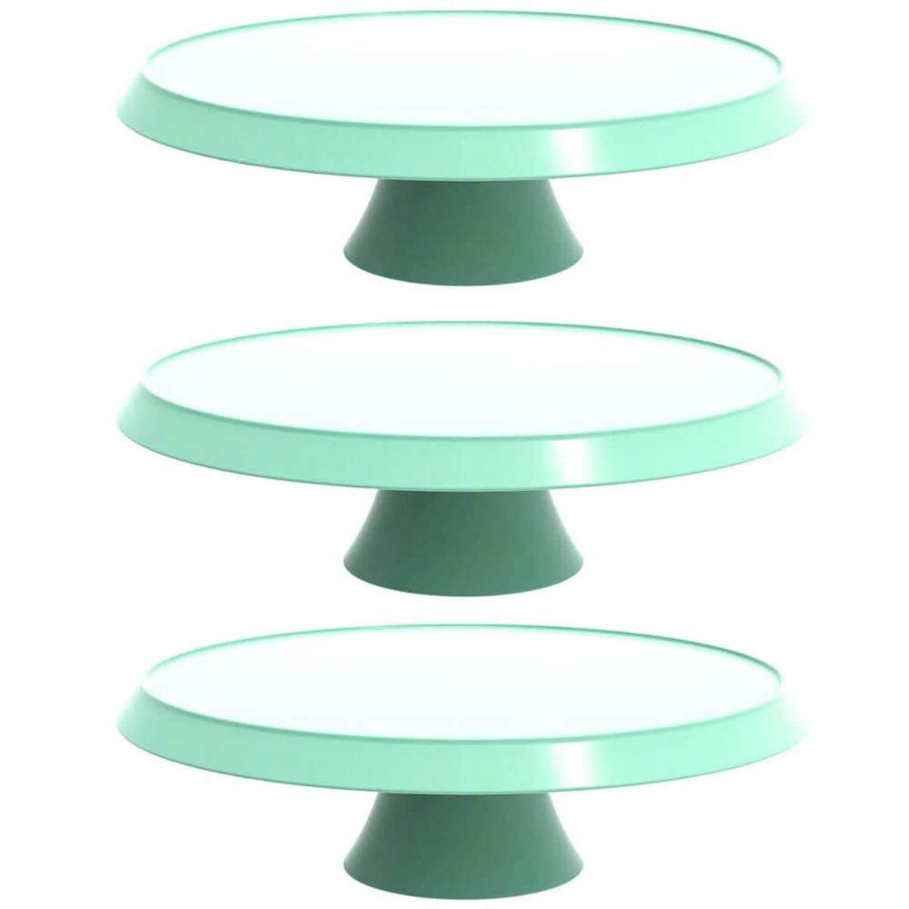 Kit 3 Boleiras com Pedestal Verde Menta Pratos para Bolos 28cm Balcões de Confeitarias Eventos
