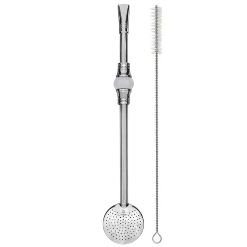 Bomba de Chimarrão Inox 23cm Anel Pérola Bojo Mil Furos Removível Erva Mate