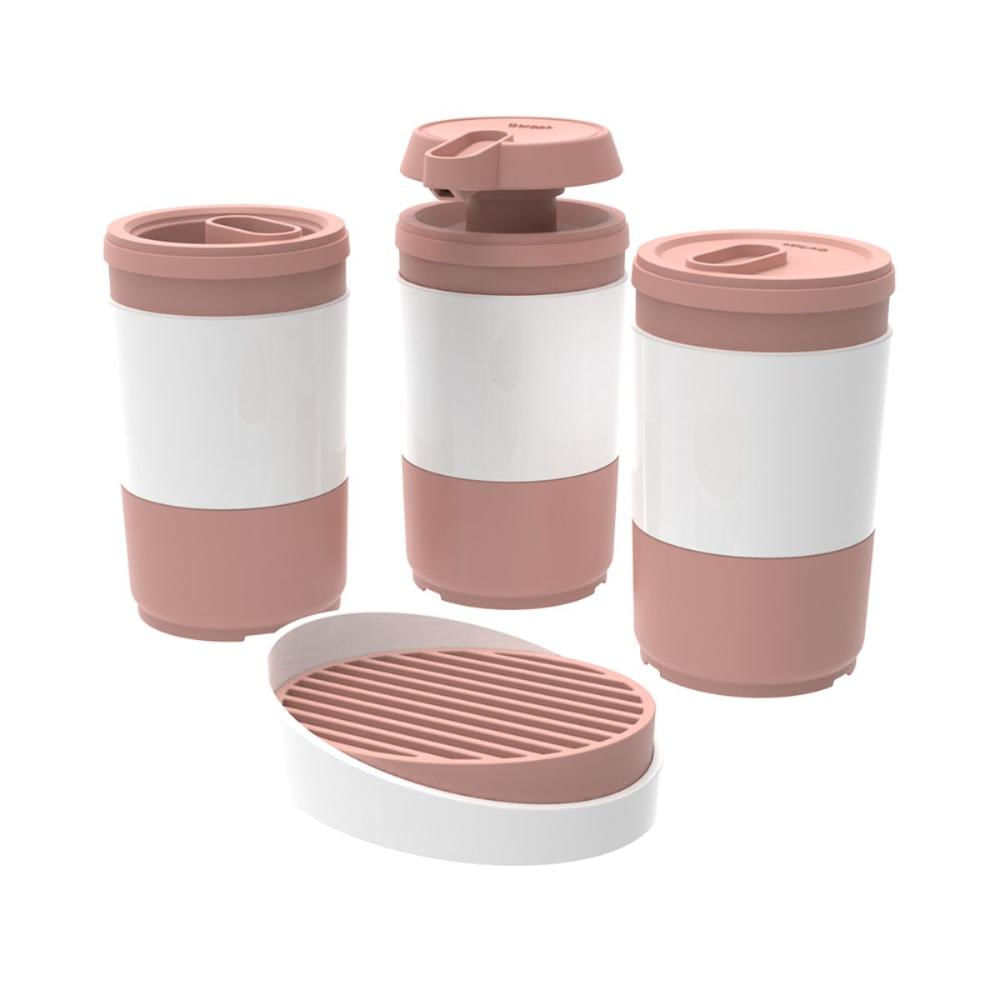 Kit 4pç Himalaia Porta Escova Algodão Sabonete Líquido Barra Conjunto para Banheiro Code Crippa