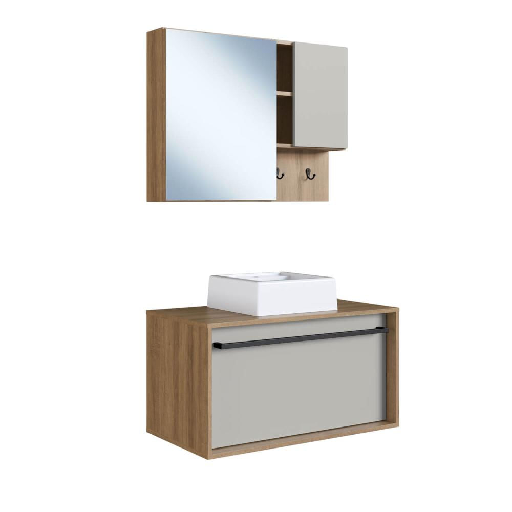 Gabinete Suspenso 80cm Mel Arenas Toalheiro Cuba Espelheira Conjunto para Banheiro CJ8040.10MA