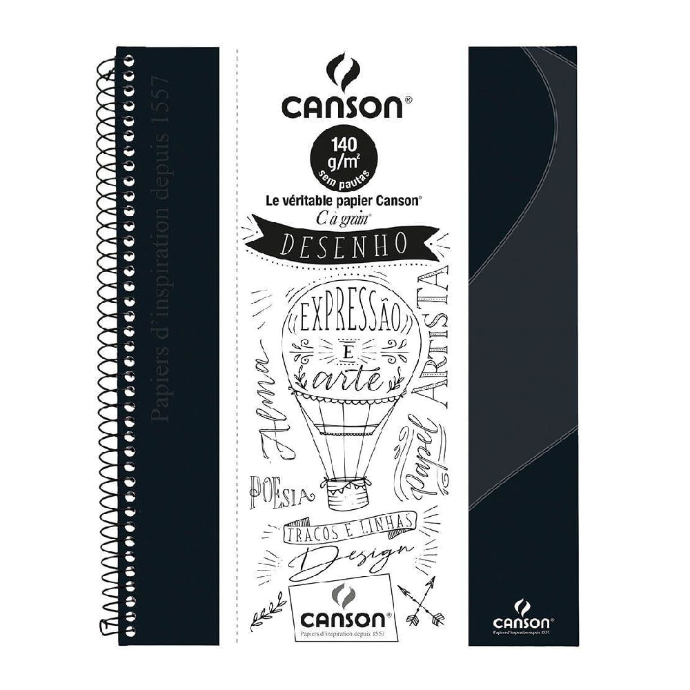 Caderno Desenho A4 Sem Pauta Canson 140g 40Fls Preto