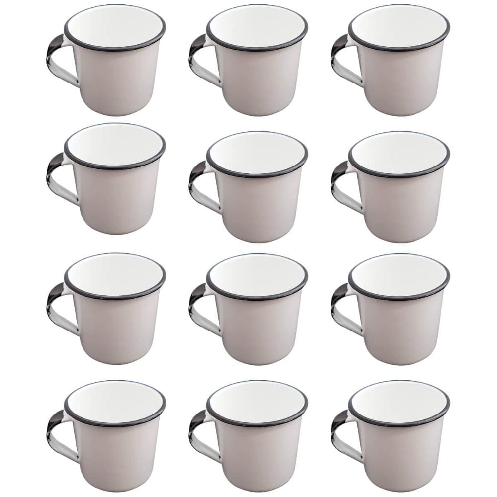 Jogo 12 Canecas Esmaltas Xicaras de Café Chá Brancas 400ml Caneca Agata Metallouça