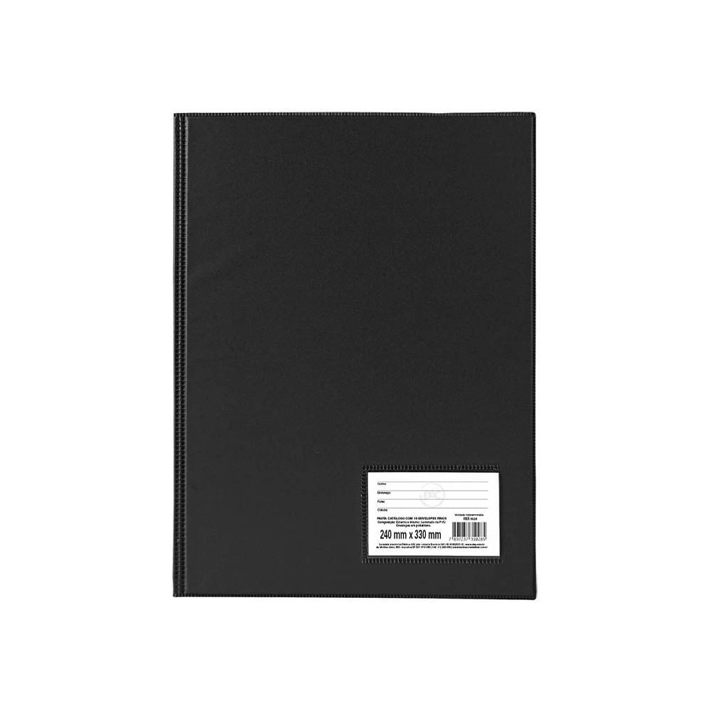 Pasta Catálogo Dac A4 Capa Preta Visor com 04 Colchetes, 10 Envelopes Plásticos Transparentes Finos