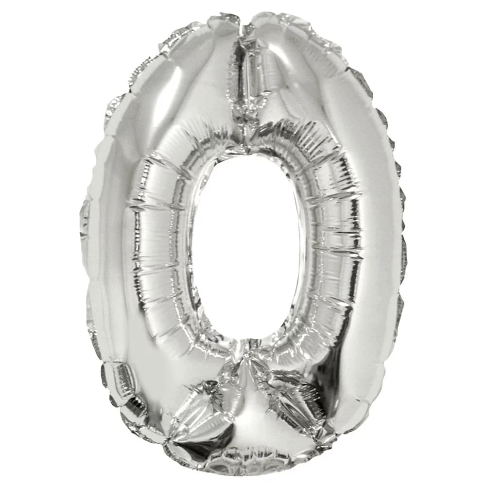 Balão Metalizado Silver Festas com Suporte Prateado 16" Número 0