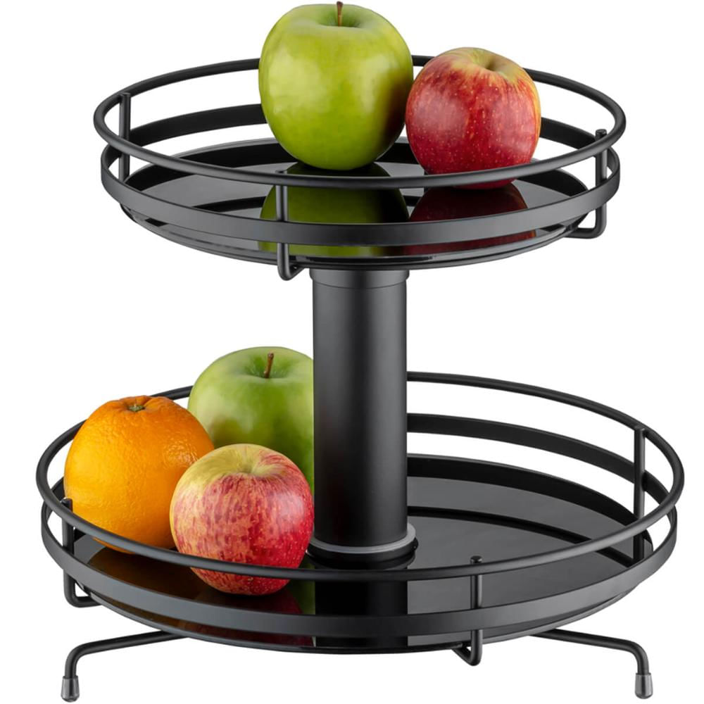 Fruteira Giratória Preta Redonda de Mesa Dupla com Vidro Schmitt 30cm Aramada