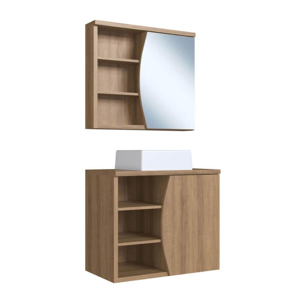 Gabinete De Banheiro 70cm Laura Mel	Espelheira Cuba Branca e 1 Porta