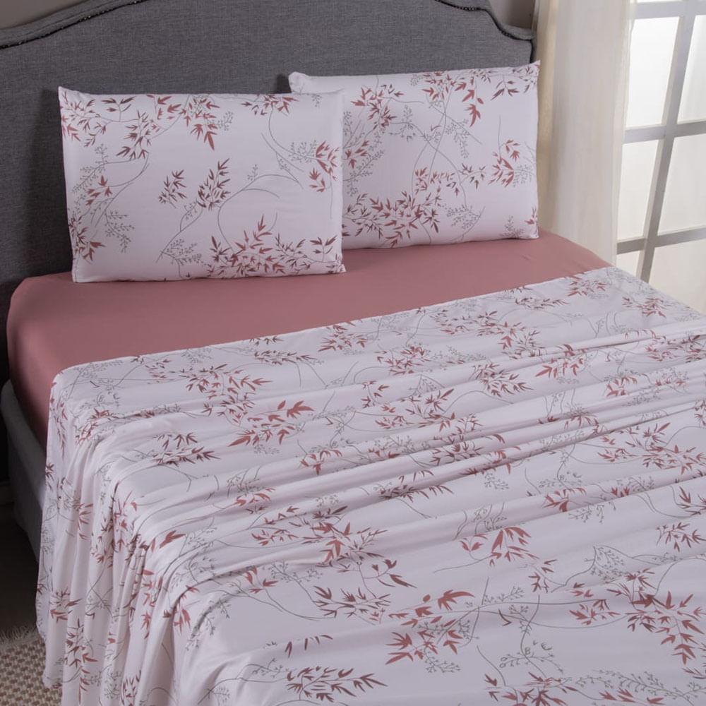 Jogo de Lençol Mabele Queen 4 Peças Micro Percal 400 Fios Estampado Floral - Rose