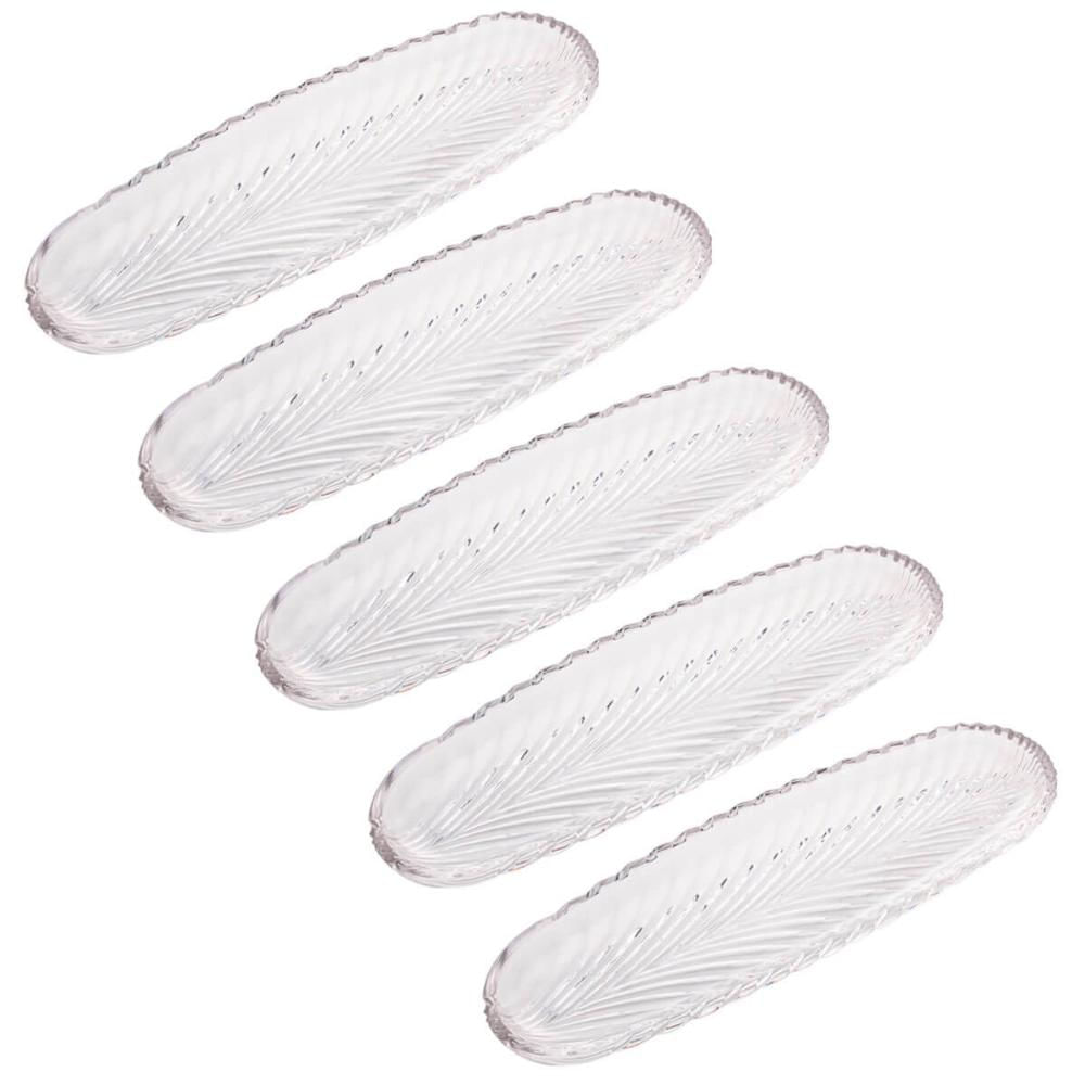Kit 5 Pratos de Cristal Leaf 39x14cm Lyor Travessa Bandeja P