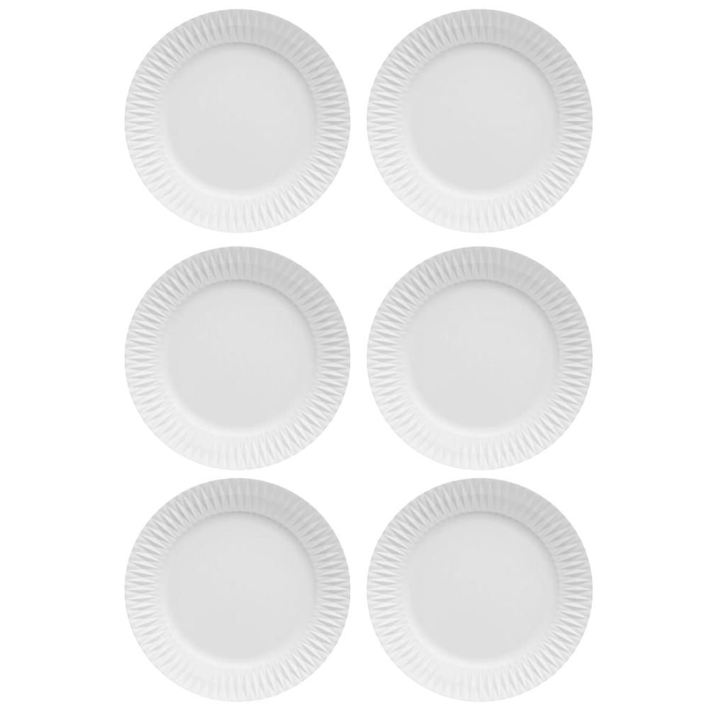 Kit 6 Pratos para Sobremesas em Porcelana Diamante Germer 20,5cm Branco Mesa Posta