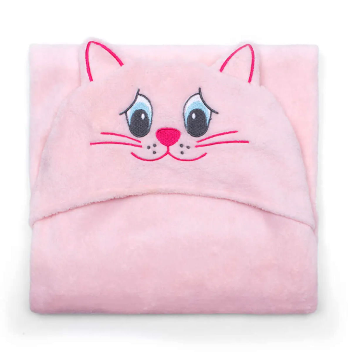 Manta com Capuz Buettner Microfibra Infantil Miau 90cmx90cm Rosa Claro