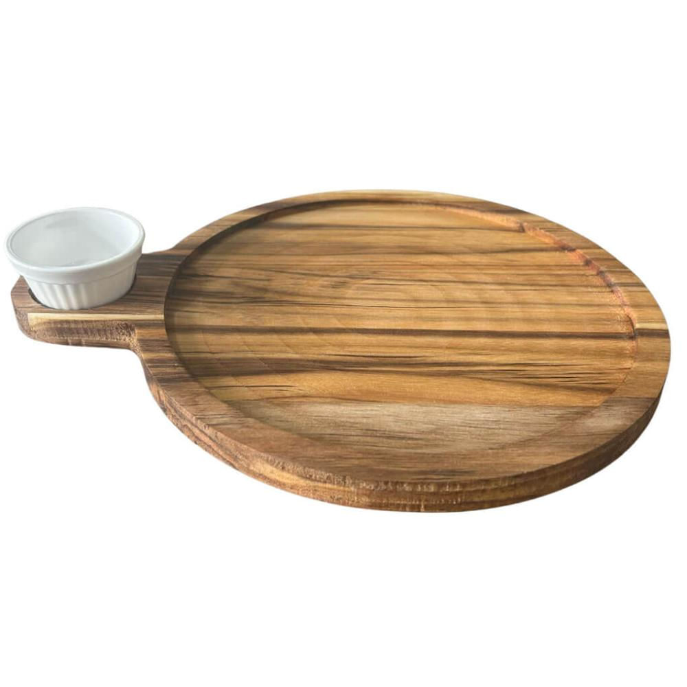 Kit 25 Petisqueira 23cm Cabo para Ramekin 30ml Tábuas Teca Aperitivos Restaurante Bar
