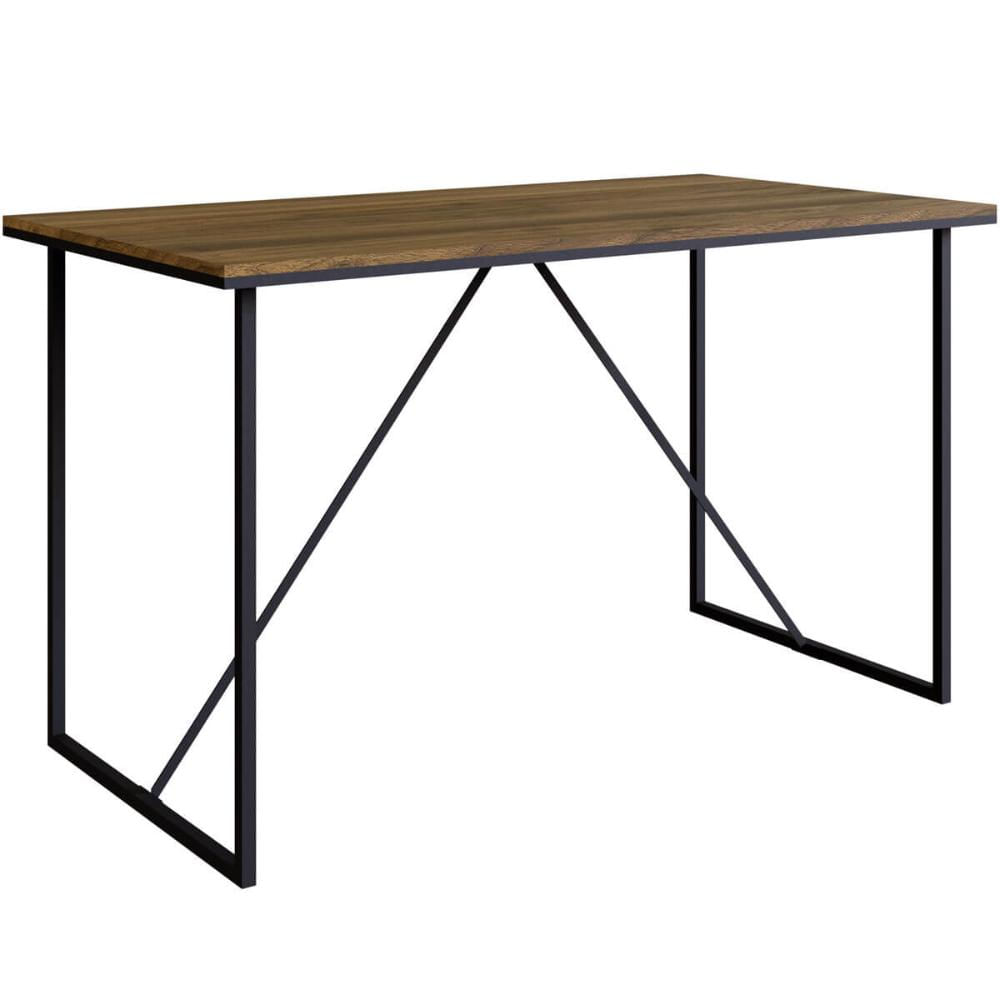 Mesa Escritório Industrial 135x72x80cm Em Preto e Noce Oro Mesa Home Office Placa e Ponto