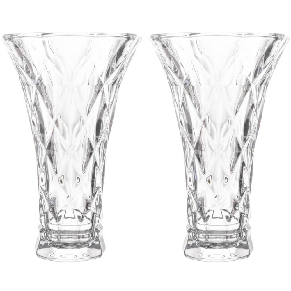 2 Vasos de Vidro Lyor Diamond Transparente 13x20cm Decorativo para Arranjo de Flores