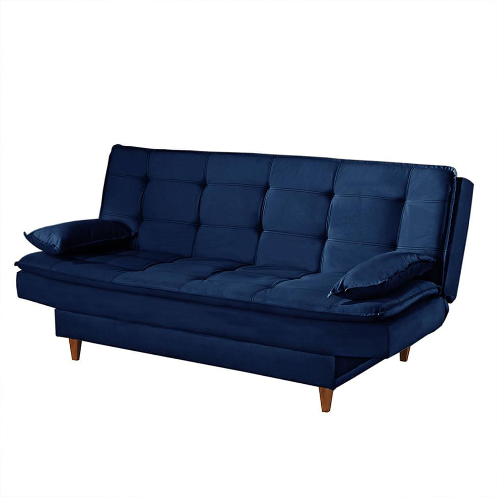 Sofá-Cama Casal 3 Lugares Dinorá Suede Azul