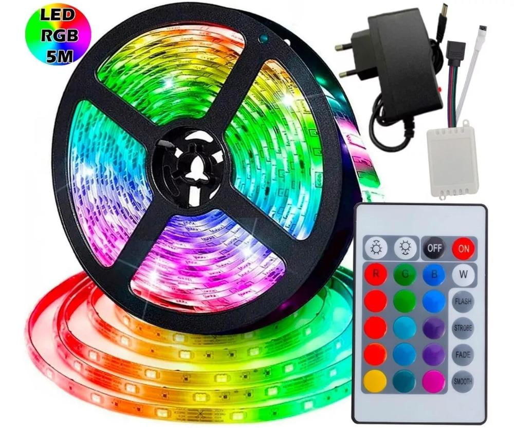 Fita Led 5 Mts Ultra Rgb 5050 Prova Dagua com Controle e Fonte 12v