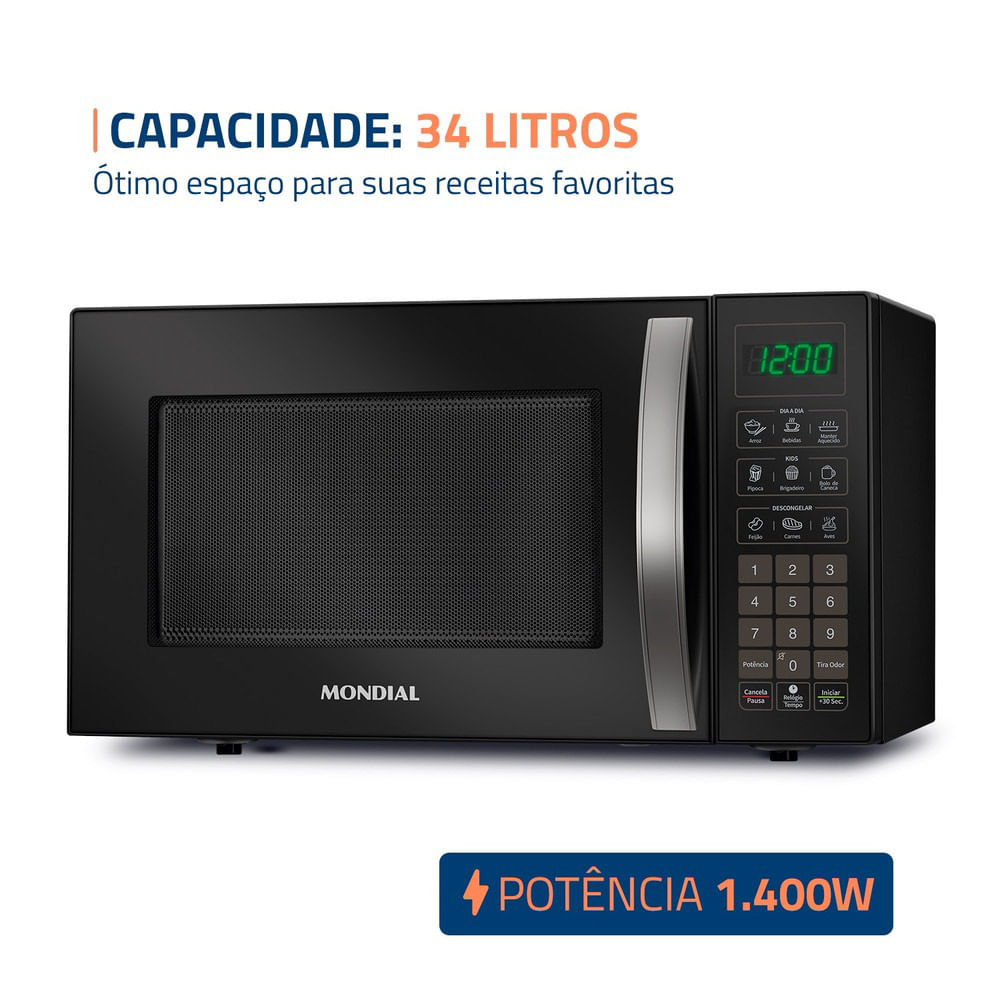 Micro-Ondas, Mondial, Preto, 1400W, 220V - MO-02-34-B