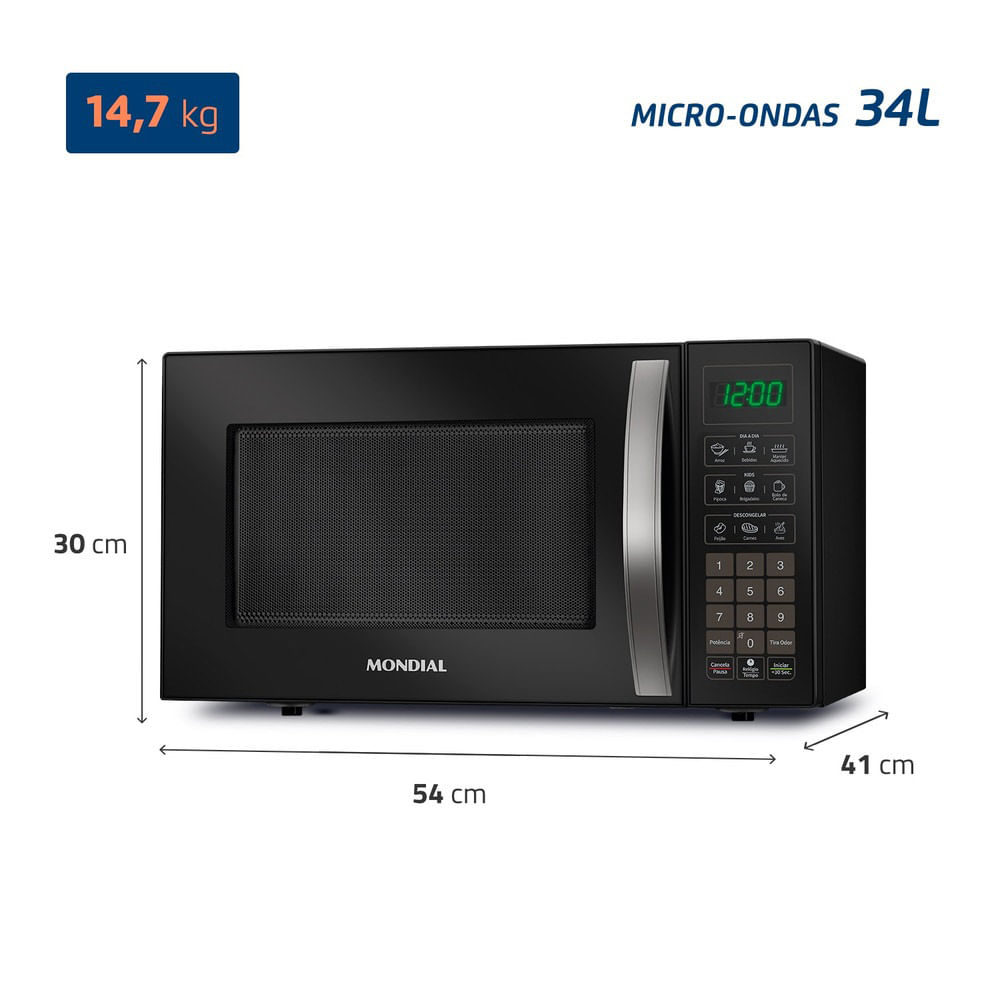 Micro-Ondas, Mondial, Preto, 1400W, 110V - MO-02-34-B