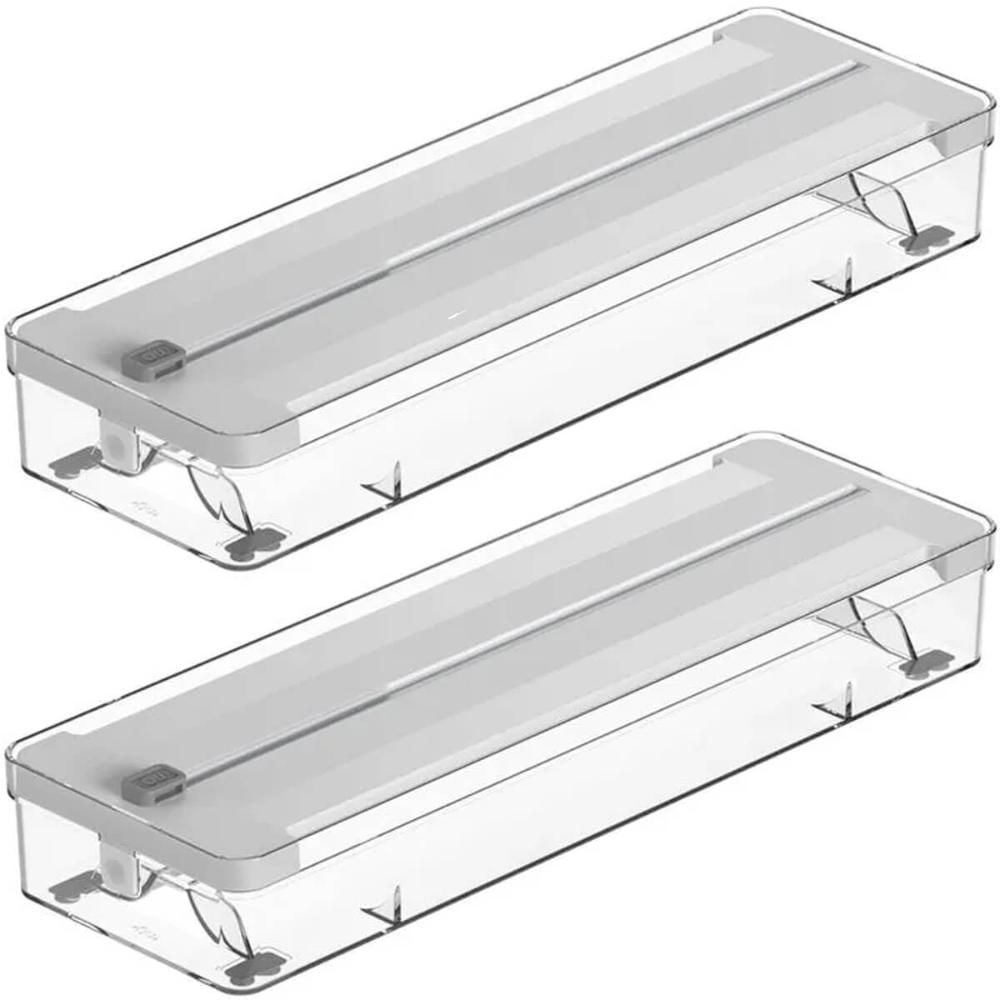 2 Cortadores Porta Rolos Duplo Clear Branco Plástico Filme Alumínio Organizador Ou