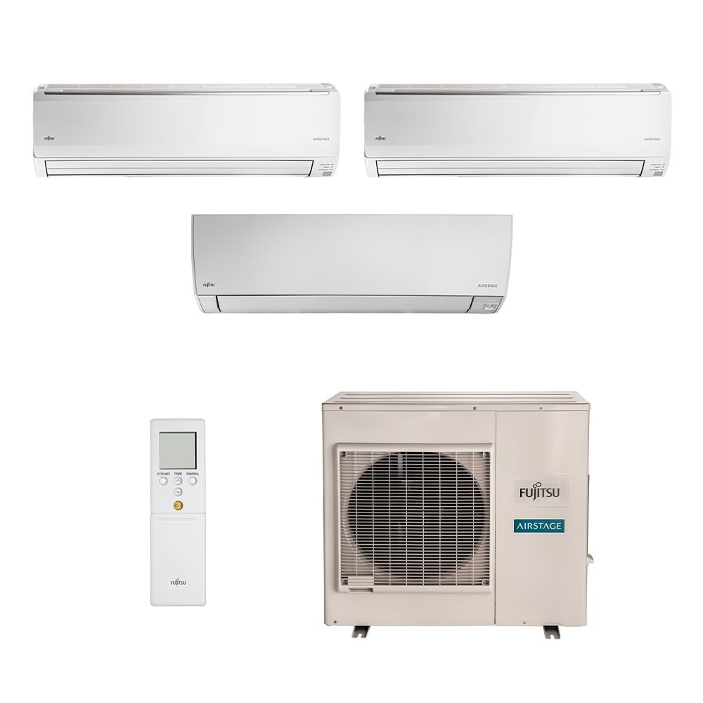 Ar Condicionado Multi Split Inverter Fujitsu Airstage 35.000 BTUs (1 Evap 12.000 e 2 Evap 18.000) Quente/Frio 220V Monofásico
