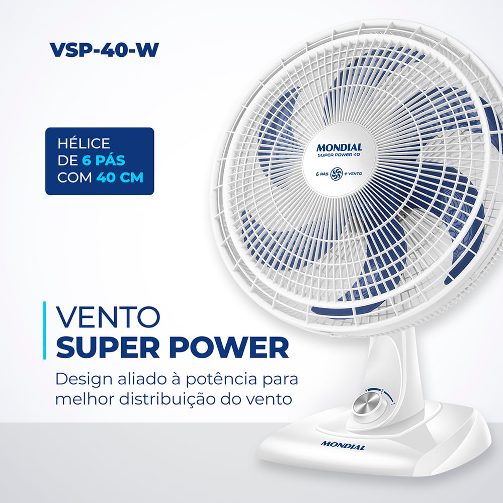 Ventilador de Mesa Mondial 6 Pás Super Power VSP-40-W - 40cm 220V