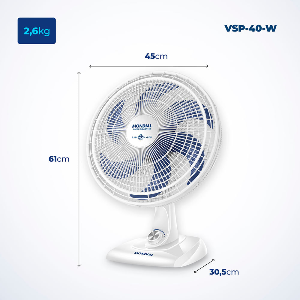 Ventilador de Mesa Mondial 6 Pás Super Power VSP-40-W - 40cm 220V