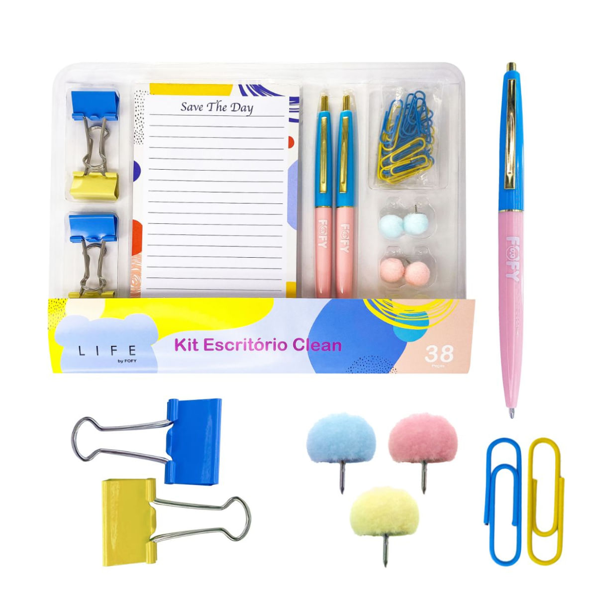 KIT ORGANIZADOR DE ESCRITÓRIO CLEAN COM 38 PEÇAS - FOFY