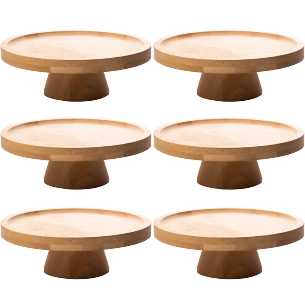 Kit 6 Pratos para Bolo com Pedestal Bambu 20cm Padaria Confeitaria Boleiras Pequenas