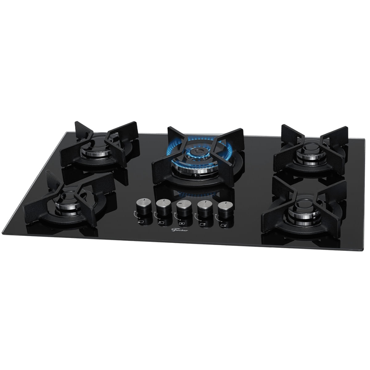 Cooktop a Gás Fischer Ferro Fundido Infinity 5Q Mesa Vidro Preto Bivolt 26298-57077