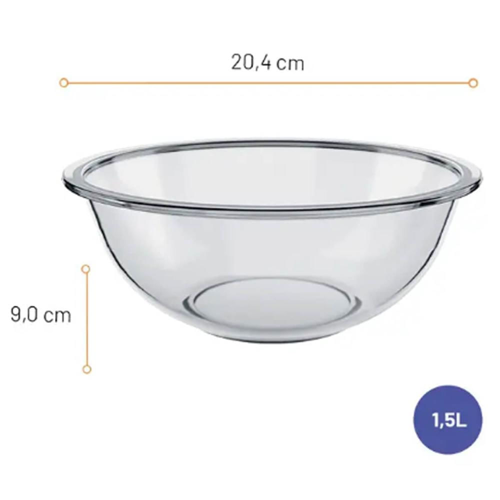 6 Tigela de Vidro Marinex Redondas 1,5L Potes Bowls Plus Astral para Saladas Sobremesas Receitas