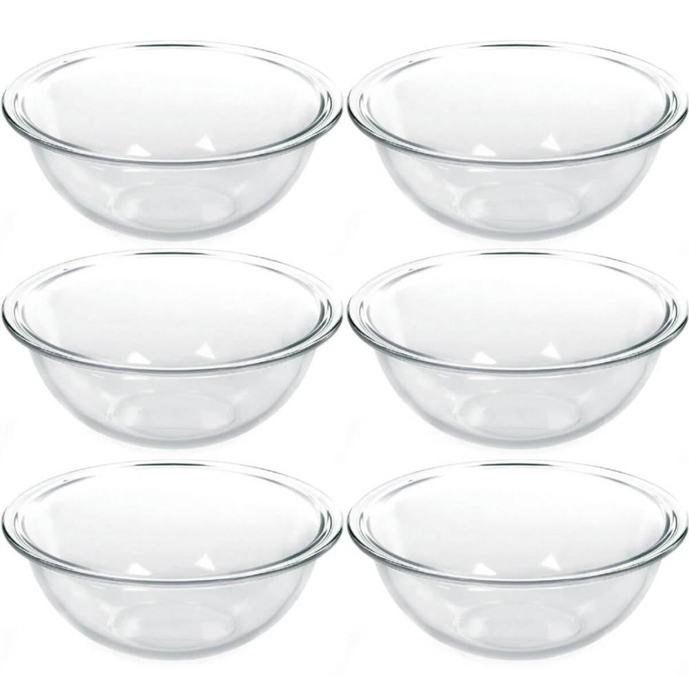 6 Tigela de Vidro Marinex Redondas 1,5L Potes Bowls Plus Astral para Saladas Sobremesas Receitas