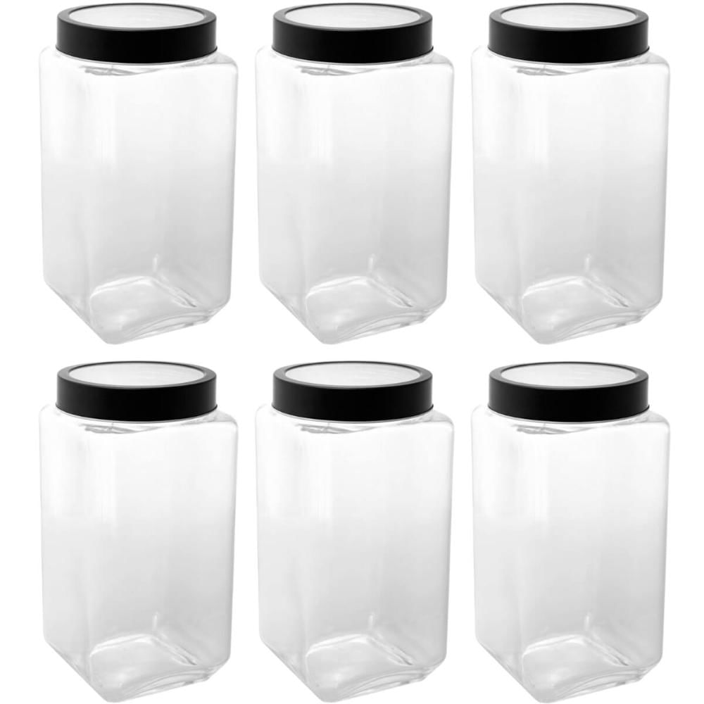 Conjunto 6 Potes de Vidro para Mantimentos 1,7L Gastro Lyor com Tampa de Metal Preta Porta Alimentos Retangular