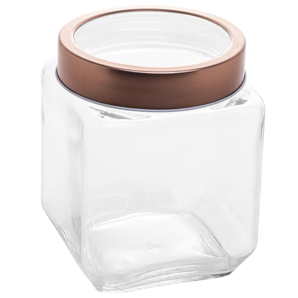 Pote de Vidro 1,2L Quadrado com Tampa Metal Mantimentos Rosé Gold Gran Gastro Lyor