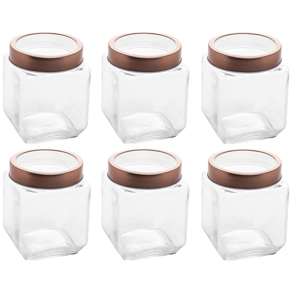 Jogo 6 Potes de Vidro 1,2L Quadrado com Tampa Metal Mantimentos Rosé Gold Gran Gastro Lyor