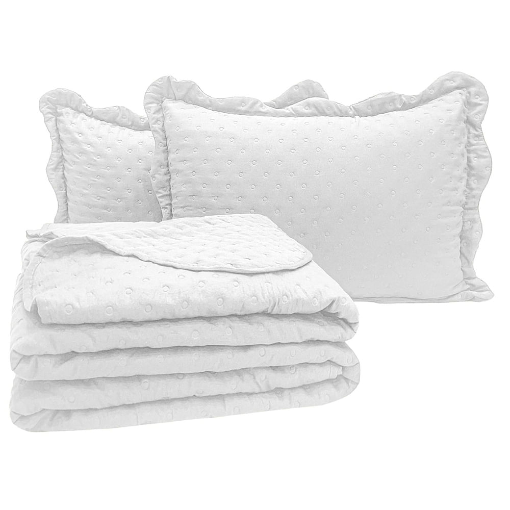 Kit Cobre Leito Colcha Alvorada Queen 3 Peças Percal 300 Fios Clássico - Branco