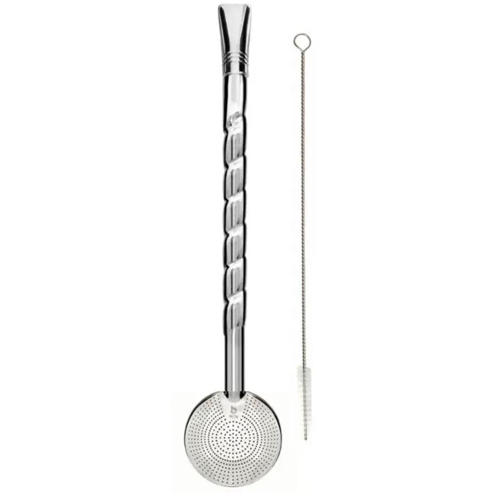 Bomba de Chimarrão Bojo Removível 800 Furos 19cm Inox Cano Trabalhado