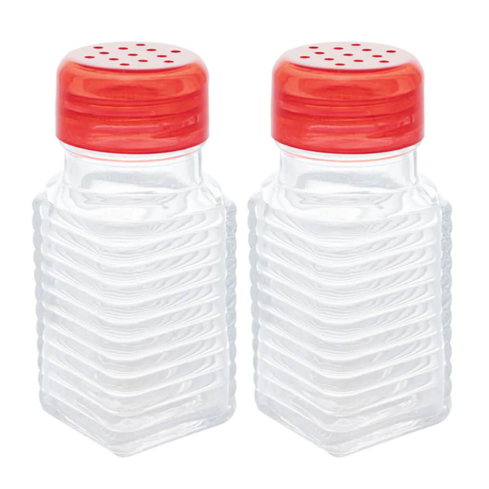 Kit 2 Saleiros de Mesa Vidro Borossilicato 80ml Lyor Porta Sal Dosador Tampa Plástica Vermelha