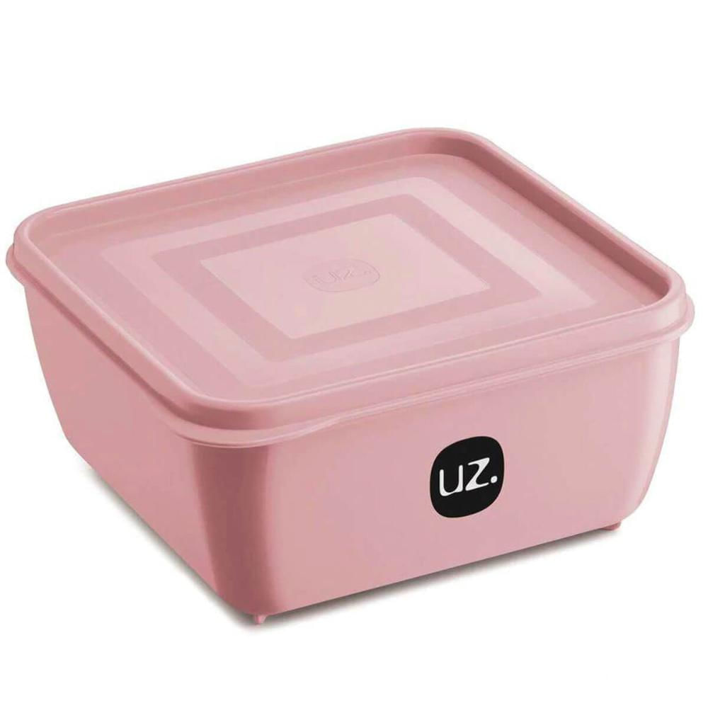 Pote Plástico Quadrado Multiuso 1,5L com Tampa Premium UZ Rosa