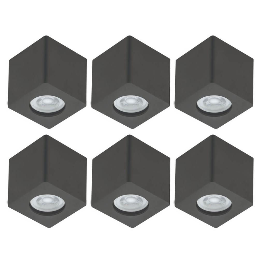Conjunto 6 Luminárias de Teto Zoom Spots Quadrados de Sobrepor Pretos Bivolt Dital Decoração