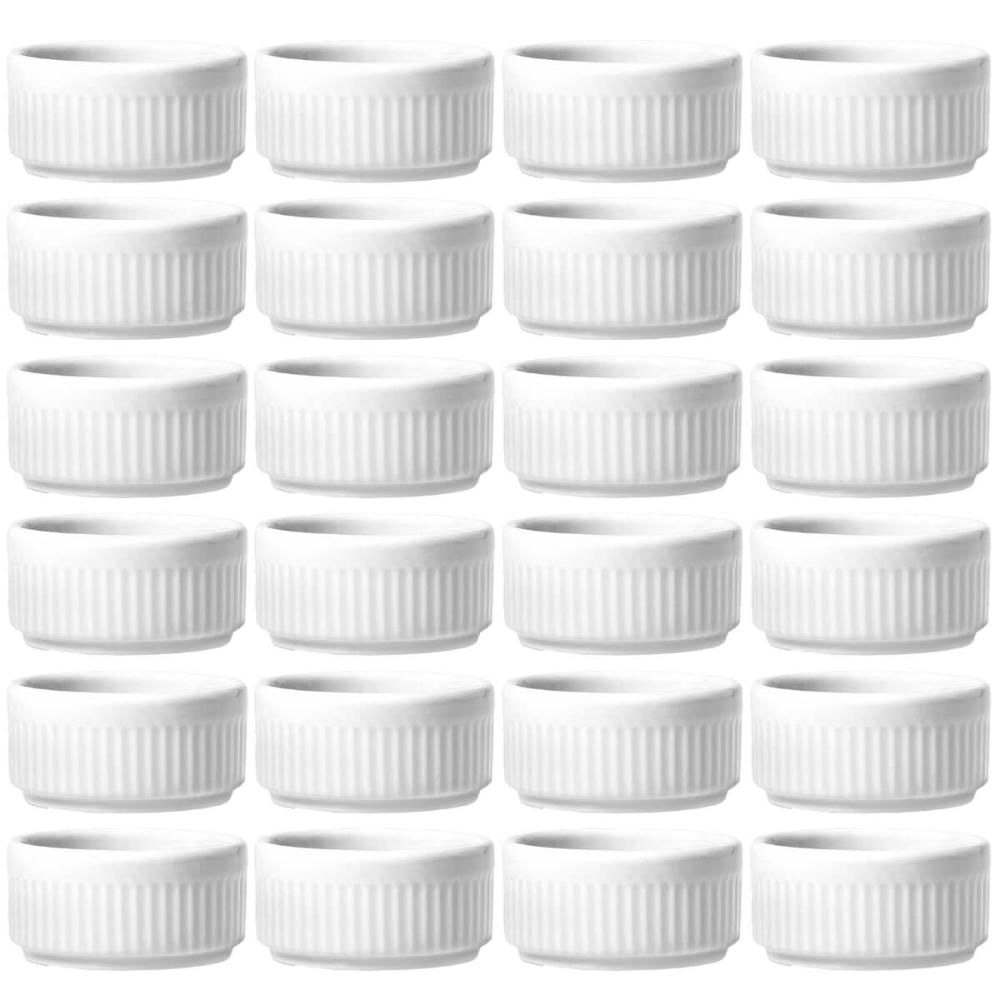 24 Ramekins Restaurante de Porcelana 85ml Branco Canelado Germer Porta Molhos