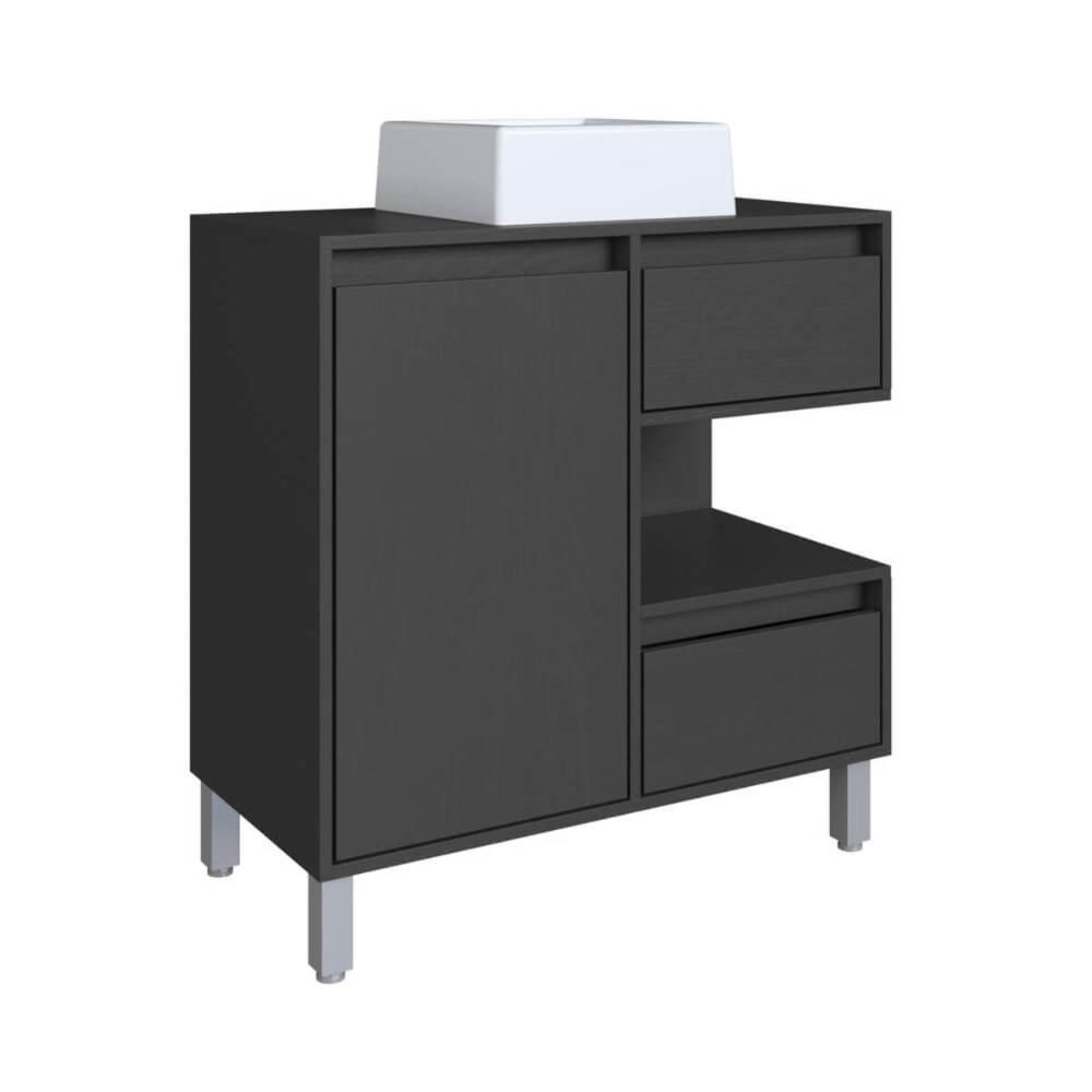 Gabinete Banheiro 80cm Paula Grafite com Cuba Branca Gavetas 1 Porta e 1 Nicho