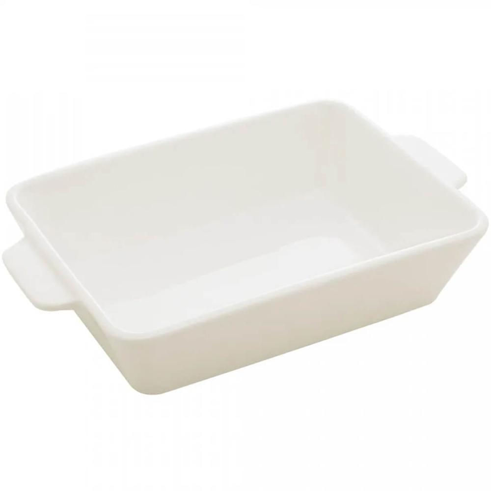 Kit 10 Refratários 23,5x5cm Travessa Porcelana Branca com Alça Funda Lyor Basic