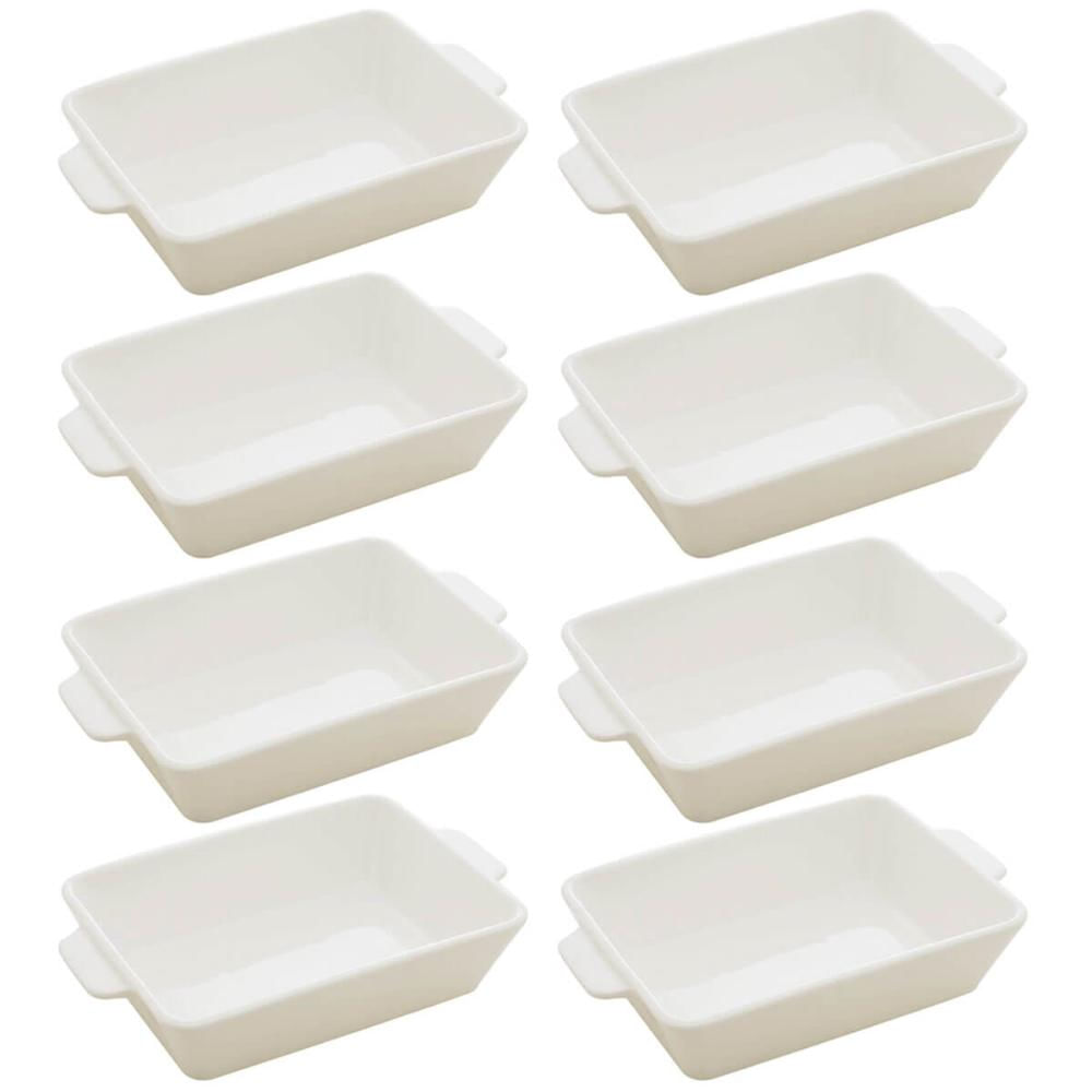 Kit 8 Travessas Refratários de Porcelana 23,5x15cm Assadeira