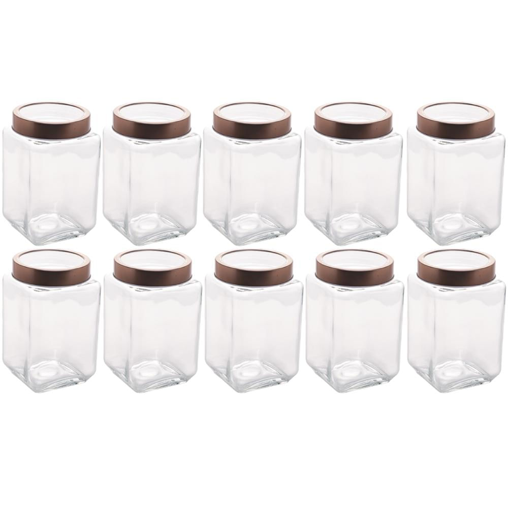 10 Potes Grandes de Vidro 1,7L com Tampa em Metal Rose Gold Porta Mantimentos Gastro Lyor